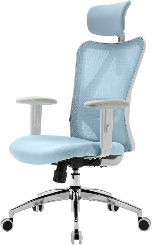 SIHOO M18 Ergonomic Office Chair, Computer Desk Chair with Adjustable Headrest and Lumbar Support, High Back Executive Swivel Chair for Home Office (Light Blue) - LeafyLoom