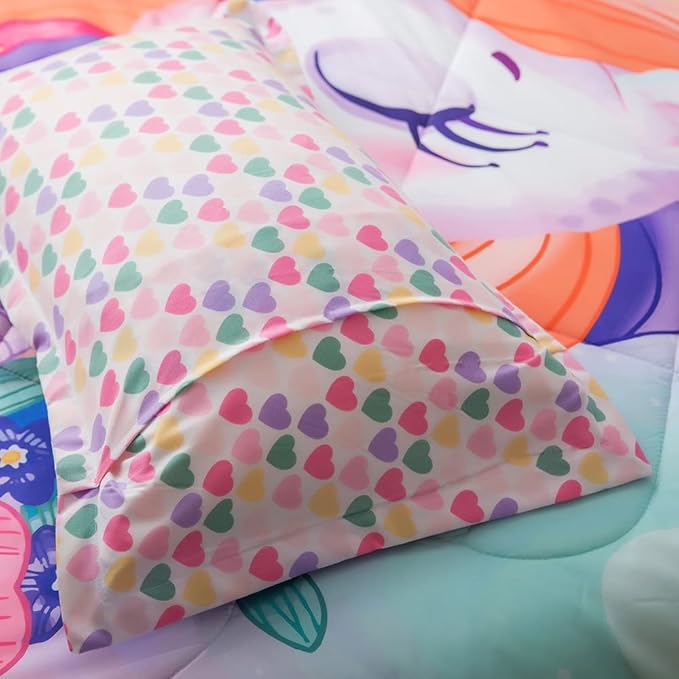 ADASMILE A & S Unicorn Bedding Twin for Girls Unicorn Bed Set Pink Unicorn Comforter Set Twin 6Pieces Girls Bed in A Bag Comforter with Hearts Sheets Reversible Unicorn Bed Sheets Home Unicorn Decor - LeafyLoom