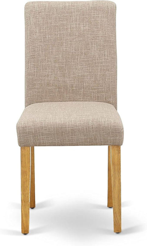 East West Furniture 1NDAB5-OAK-04 5 Piece Set includes a Rectangle Dining Room Table with Dropleaf and 4 Light Tan Linen Fabric Upholstered Parson Chairs, 30x48 Inch - LeafyLoom