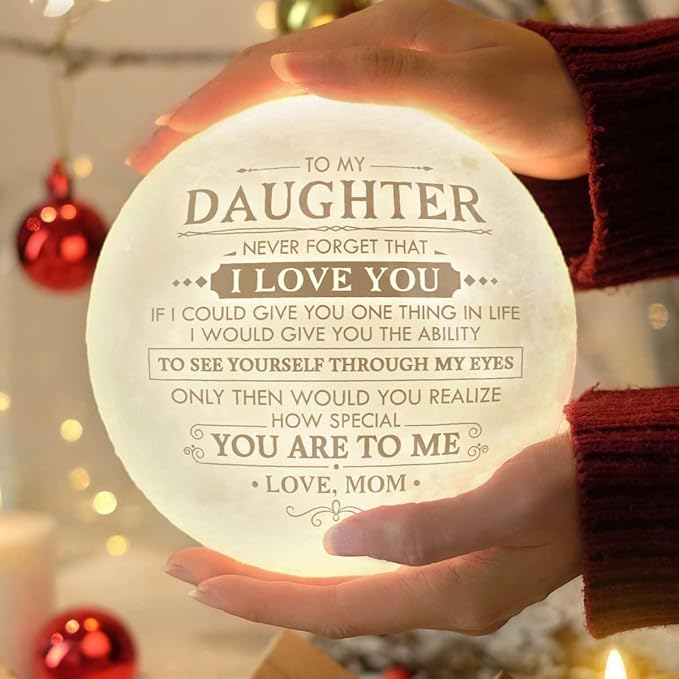 Daughter Gifts From Mom, To My Daughter Gifts, Mothers Day, Graduation, Birthday Gifts For Daughter, Mother And Daughter Gifts For Women, Birthday Decorations Indoor, Engraved Moon Lamp Night Light - LeafyLoom