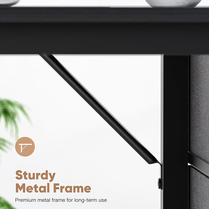 Sweetcrispy Computer Desk with Drawers 48 Inch Office Writing Work Kids Study 2-Tier Wood Corner Table with Storage Drawers Shelf for Bedroom Home Office - Black - LeafyLoom