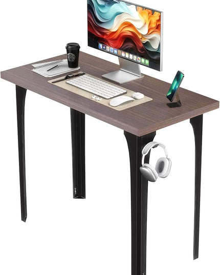Home Office Computer Desk 35.4 inch gaming Desk, Modern and Minimalist home office desk, Home Office Desks, Study Desk, Craft table Black Metal Designed Frame, Dark Brown Board Color. - LeafyLoom