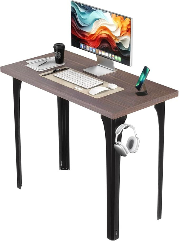 Home Office Computer Desk 35.4 inch gaming Desk, Modern and Minimalist home office desk, Home Office Desks, Study Desk, Craft table Black Metal Designed Frame, Dark Brown Board Color. - LeafyLoom