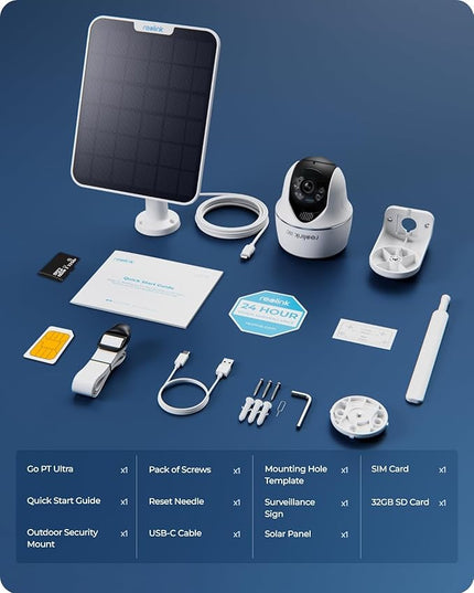 REOLINK 4K LTE Cellular Security Camera Wireless Outdoor, No WiFi, 3G/4G LTE, Solar Powered, SIM Card+32GB SD Card Included, Color Night Vision, Local/Cloud Storage, Go PT Ultra+SP, Updated Version REOLINK