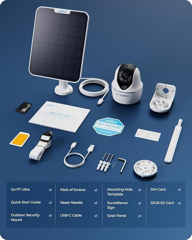 REOLINK 4K LTE Cellular Security Camera Wireless Outdoor, No WiFi, 3G/4G LTE, Solar Powered, SIM Card+32GB SD Card Included, Color Night Vision, Local/Cloud Storage, Go PT Ultra+SP, Updated Version REOLINK
