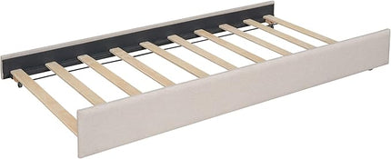 Full Size Upholstered Daybed with Twin Size Trundle, Wood Slat Support, Beige - LeafyLoom