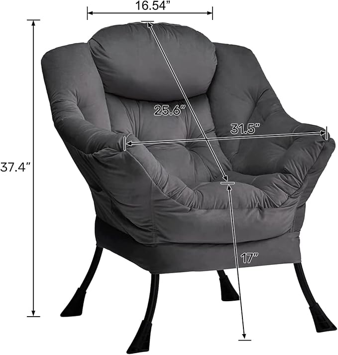 HollyHOME Modern Fabric Large Lazy Chair, Accent Oversized Comfy Reading Chair, Thick Padded Cozy Lounge Chair with Armrest, Steel Frame Leisure Sofa Chair for Living Room, Bedroom, Dorm, Smoky Grey - LeafyLoom