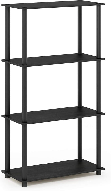 Furinno Turn-N-Tube 4-Tier Multipurpose Shelf Display Rack, Round Tubes, Americano/Black - LeafyLoom