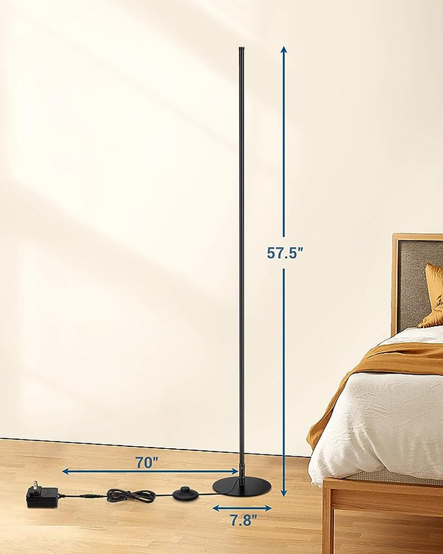 DEWENWILS LED Corner Floor Lamp, Set of 2 Modern Dimmable Mood Floor Light, 57.5" Minimalist Standing Tall Lamp for Living Room, Bedroom, Office, 3000K Warm White Light (Black) - LeafyLoom