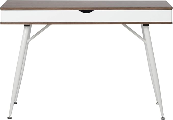 Calico Designs Alcove Modern Desk with Large Split Drawer Storage, White/Chestnut - LeafyLoom