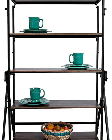 Origami modern 2 in 1 shelf to table Style, Organizer Deco Rack magically turn to a table/desk in a second, fully assembled, patent pending, Black/walnut (STT-WLN) - LeafyLoom