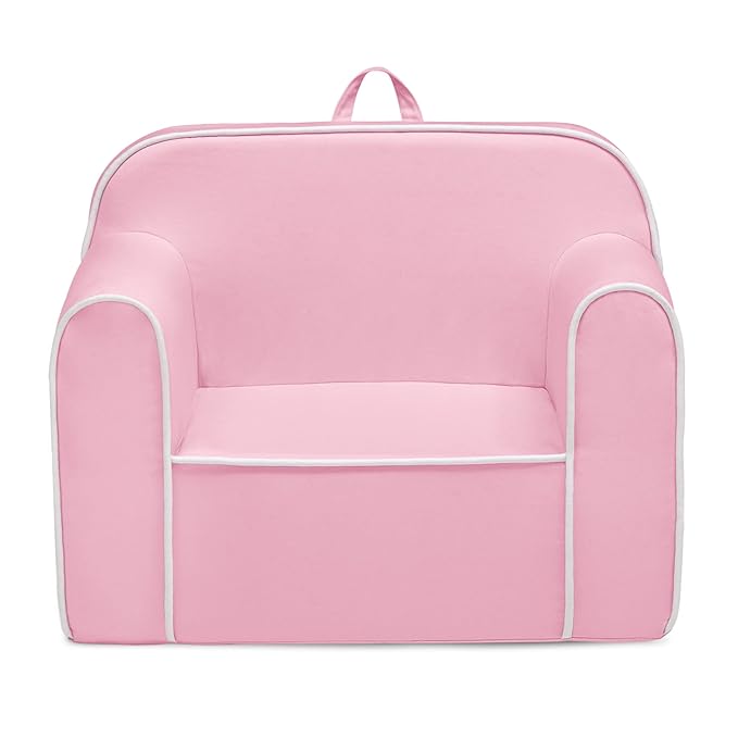Delta Children Cozee Chair for Kids for Ages 18 Months and Up, Pink/White - LeafyLoom