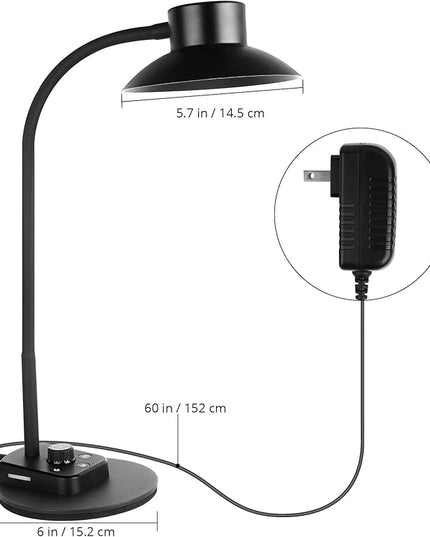 LED Desk Lamp for Office Home, Dimmable Reading Light with USB Charging Ports, Bedside Lamp with 5 Color Modes & Stepless Dimming, 360° Flexible Gooseneck Table Lamp(Adapter Included) - LeafyLoom