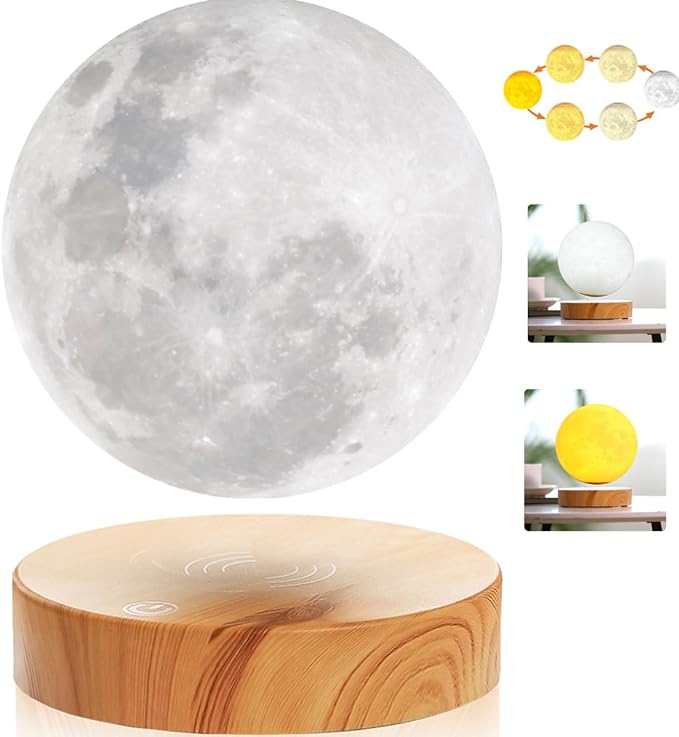 VGAzer Levitating Moon Lamp,Floating and Spinning in Air Freely with 3D Printing LED Moon Light Has 3 Colors for Unique Christmas Gifts,Room Decor (3 Colors) - LeafyLoom