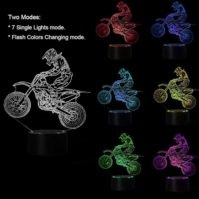 Motocross 3D Lamp, LED Illusion Motorcycle Night Light for Kids Room Decor USB 7 Color Changing Toys Birthday Gifts for Father Boys Sports Guy - LeafyLoom