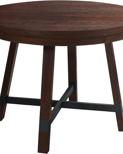 Rustic 42inch Round Dining Table Set for 4-Espresso Finish, 5 Piece with Upholstered Chairs - LeafyLoom