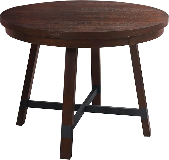 Rustic 42inch Round Dining Table Set for 4 with Cross Legs and Upholstered Chairs for Small Places, Espresso - LeafyLoom