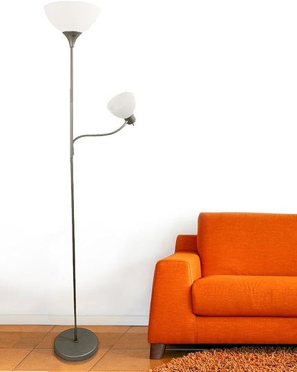 Simple Designs LF2000-SLV Mother-Daughter Floor Lamp with Reading Light, Silver - LeafyLoom