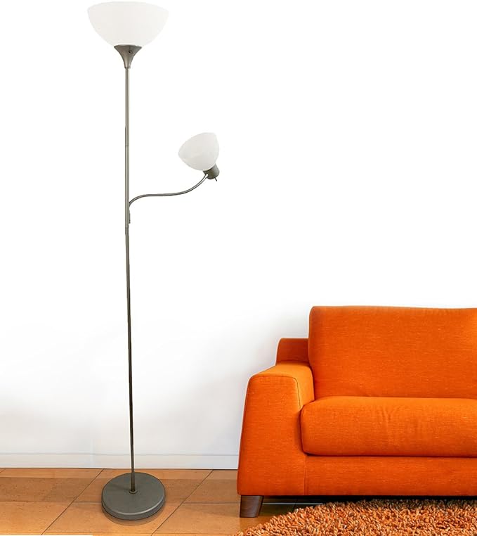 Simple Designs LF2000-SLV Mother-Daughter Floor Lamp with Reading Light, Silver - LeafyLoom