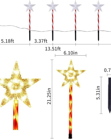 Solar Christmas Pathway Lights Outdoor Decorations, 8 Modes Star Candy Lights Waterproof Led Garden Stake Lights for Walkway Yard Lawn Porch Holiday Decor 5-Pack (Warm White Star Lights) BRIGHTDECK