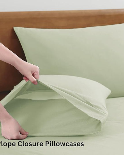 LANE LINEN 100% Organic Cotton Twin Sheets, 3Pc Twin Size Sheets, Breathable Twin Size Sheets for Boys, Luxury Hotel Sheets, 15" Deep Twin Size Fitted Sheet, Percale Weave - Mineral - LeafyLoom