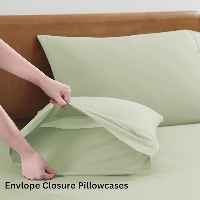 LANE LINEN 100% Organic Cotton Twin Sheets, 3Pc Twin Size Sheets, Breathable Twin Size Sheets for Boys, Luxury Hotel Sheets, 15" Deep Twin Size Fitted Sheet, Percale Weave - Mineral - LeafyLoom