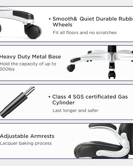 Nouhaus Ergonomic Office Chair Premium Microfiber Leather Adjustable Lumbar Support, Home Desk Gaming Chairs Executive Computer Chair with Adjustable Armrests (Posture,Black) - LeafyLoom