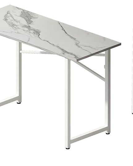 47 inch Folding Desk No Assembly Required, Writing Gaming Computer Camping Table, Home Office Desk, White Marble - LeafyLoom