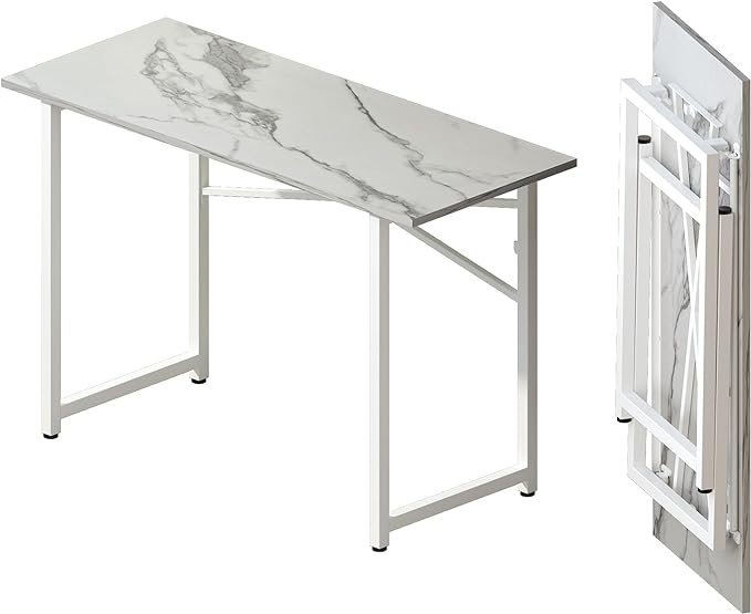 47 inch Folding Desk No Assembly Required, Writing Gaming Computer Camping Table, Home Office Desk, White Marble - LeafyLoom