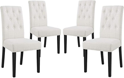 Modway Confer Modern Tufted Upholstered Fabric Parsons Four Kitchen and Dining Room Chairs in Beige - LeafyLoom