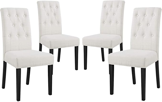 Modway Confer Modern Tufted Upholstered Fabric Parsons Four Kitchen and Dining Room Chairs in Beige - LeafyLoom