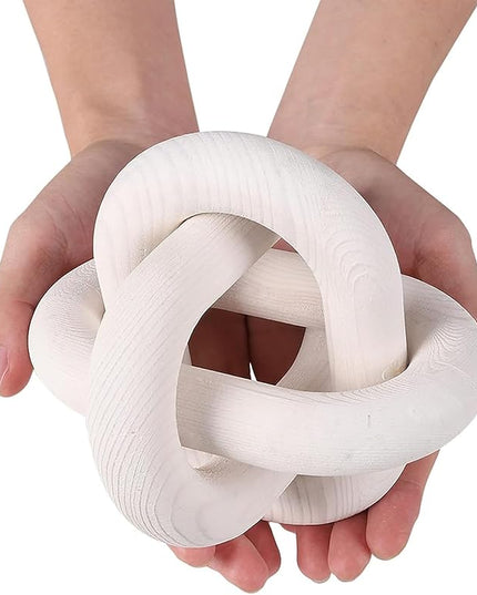 Wood Knot Decor -Coffee Table Decor Shelf Decor Table Books Hand Carved Home Decoration Boho Country Rustic Modern Shabby Chic Style Decor 3 Link Wooden Knot Chain Link Decor (White) - LeafyLoom
