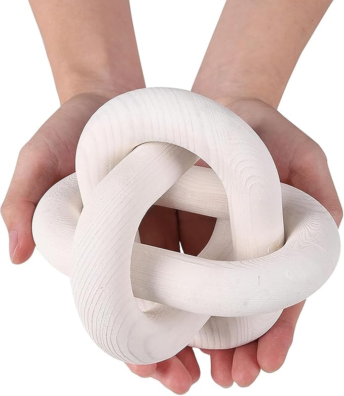 Wood Knot Decor -Coffee Table Decor Shelf Decor Table Books Hand Carved Home Decoration Boho Country Rustic Modern Shabby Chic Style Decor 3 Link Wooden Knot Chain Link Decor (White) - LeafyLoom