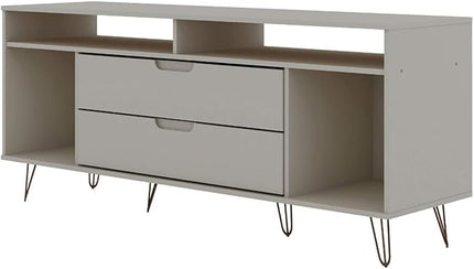 Manhattan Comfort Rockefeller Modern 2 Drawers Living Room Television Stand with Metal Legs, 62.99", Off White - LeafyLoom
