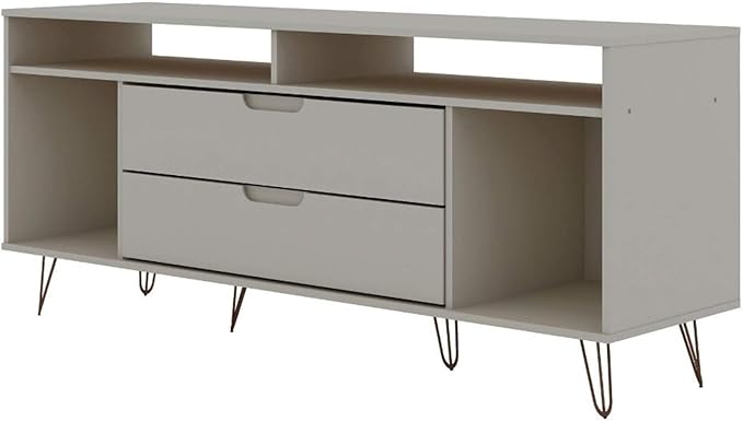 Manhattan Comfort Rockefeller Modern 2 Drawers Living Room Television Stand with Metal Legs, 62.99", Off White - LeafyLoom