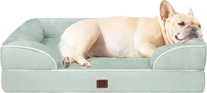 EHEYCIGA Orthopedic Dog Bed for Small Dogs, Waterproof Memory Foam Small Dog Beds with Sides, Non-Slip Bottom and Egg-Crate Foam Medium Dog Couch Bed with Washable Removable Cover, Sage Green EHEYCIGA