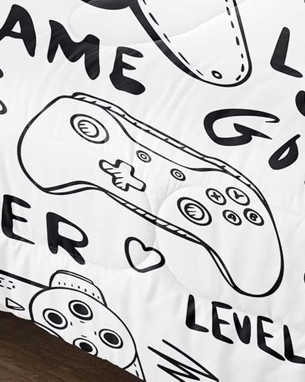 Gaming Comforter for Boys Teens,Game Bedding Sets Twin,Kids Gamer Comforter Set,Video Game Bedroom Decor,Gamepad Controller Duvet Insert All Season 3 Piece 1 Comforter and 2 Pillowcases - LeafyLoom