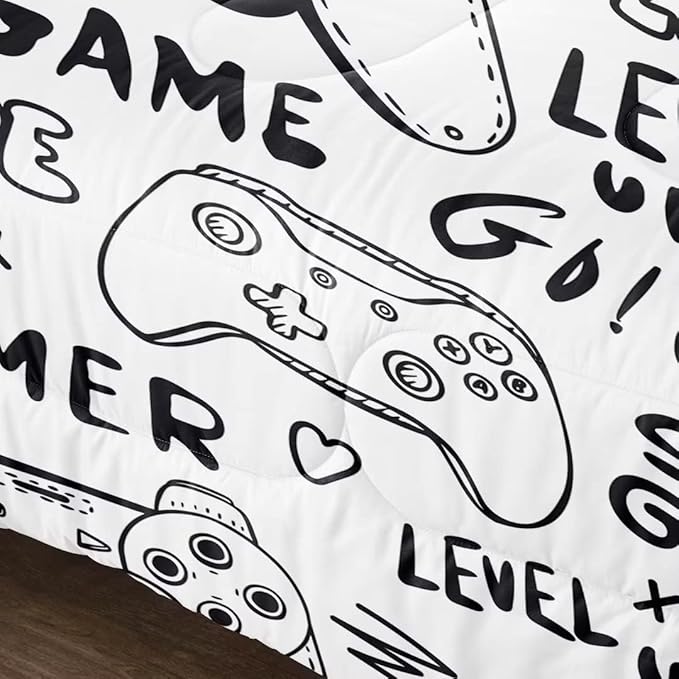 Gaming Comforter for Boys Teens,Game Bedding Sets Full,Kids Gamer Comforter Set,Video Game Bedroom Decor,Gamepad Controller Duvet Insert All Season 3 Piece 1 Comforter and 2 Pillowcases - LeafyLoom