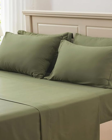 Anluoer Queen Comforter Set 7 Piece, Olive Green Bed in a Bag with Sheets, All Season Ruffle Shabby Chic Bedding Sets with 1 Comforter, 2 Pillow Shams, 2 Pillowcases, 1 Flat Sheet, 1 Fitted Sheet - LeafyLoom
