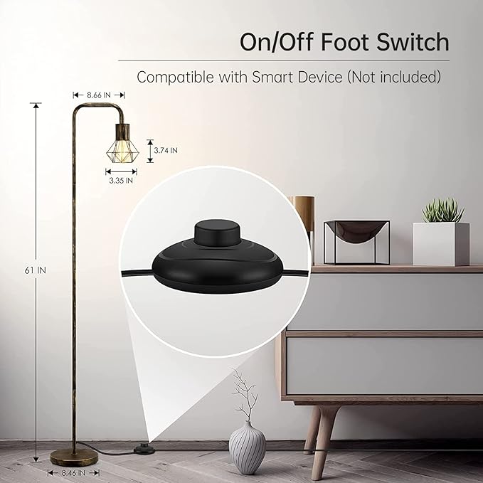 BoostArea Industrial Standing Lamp with 6W LED Bulb,E26 Socket,On/Off Footswitch,Whole Metal,Modern Floor Lamp for Bedroom,Office, Living Room,Rustic,Vintage,Farmhouse - LeafyLoom