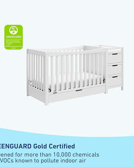 Graco Remi 4-In-1 Convertible Crib & Changer With Drawer (White) – GREENGUARD Gold Certified, Crib And Changing-Table Combo, Includes Changing Pad, Converts To Toddler Bed, Full-Size Bed - LeafyLoom