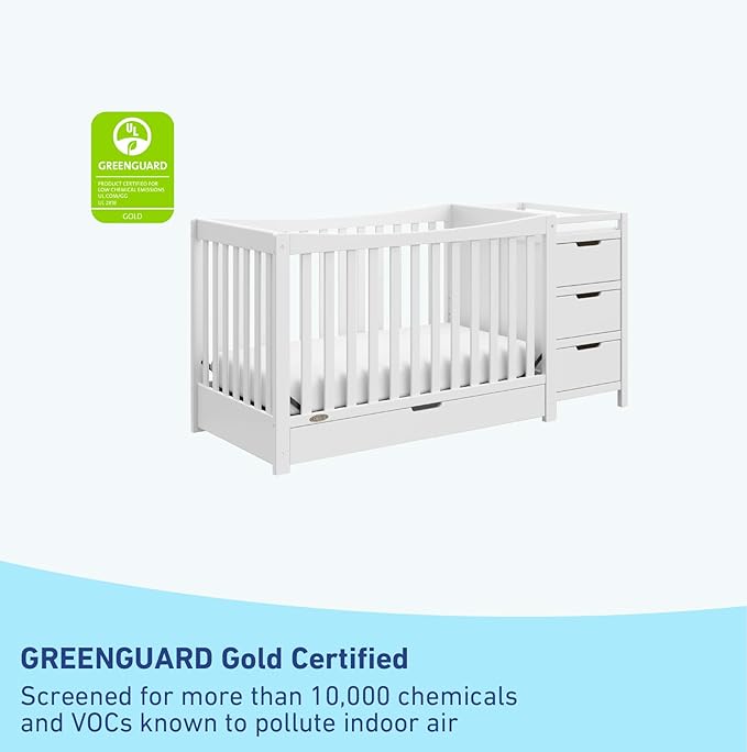 Graco Remi 4-In-1 Convertible Crib & Changer With Drawer (White) – GREENGUARD Gold Certified, Crib And Changing-Table Combo, Includes Changing Pad, Converts To Toddler Bed, Full-Size Bed - LeafyLoom