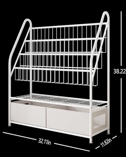 Large Kids Bookshelf With 2 Storage Box, 5 Tier Metal Kids Bookcases Children's Toy Storage Rack, Book Unit Storage Shelf for Playroom Bedroom Study Room, Idea Gifts for Boys and Girls KDSJ2305-White - LeafyLoom