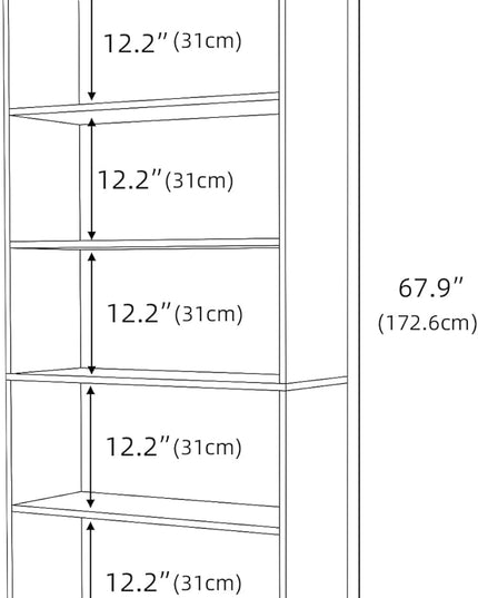 Wood Bookcase 5-Shelf Freestanding Display Shelf Organizer Wooden Bookshelf for Home Office School (Grey 11.8" D x 31.5" W x 67.9" H) - LeafyLoom