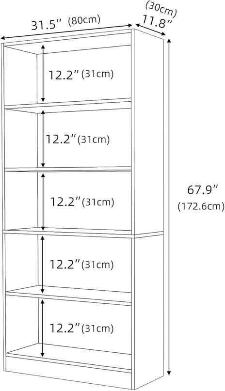 Bookshelves and Bookcases Floor Standing tall bookcase 5 Tier Display Storage Shelves Tall Bookcase Home Decor Furniture for Home Office(White 11.8" D x 31.5" W x 67.9" H) - LeafyLoom