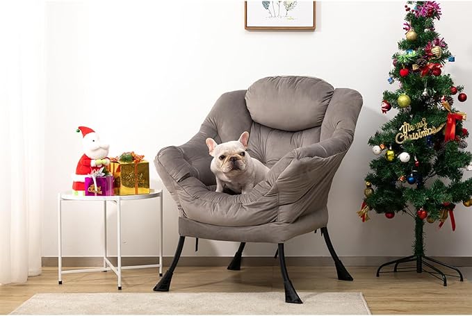 AcozyHom Modern Fabric Large Lazy Chair, Accent Oversized Comfy Reading Chair, Thick Padded Cozy Lounge Chair with Armrest, Steel Frame Leisure Sofa Chair for Living Room, Bedroom, Dorm, Smoky Grey - LeafyLoom