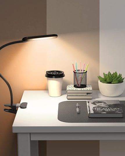 Desk Lamp with Clamp, 8W Clip on Light with 3 Lighting Modes, 10 Brightness Level, Eye-Caring Reading Lamp, Flexible Gooseneck Clamp Lamp, USB Desk Light for Bed Headboard Home - LeafyLoom