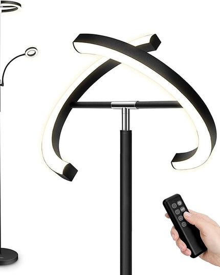 FIMEI Split Floor Lamp with Reading Light, Modern Bright LED Rotatable Standing Lamp with Stepless Dimming and 3000K-6000K Color for Living Room Bedroom Office, Touch and Remote Control, Black - LeafyLoom
