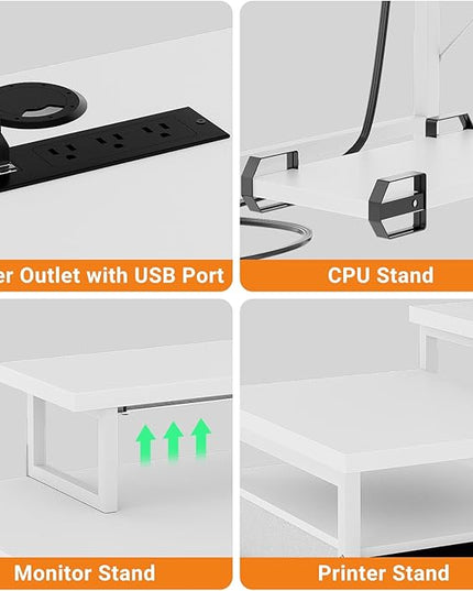 Unikito 70.8" Reversible L Shaped Computer Desk with Fabric File Drawers, Corner Desk with RGB LED Lights & Power Outlets & Monitor Stand, Large Gaming Desk for Home Office Workstation, White - LeafyLoom