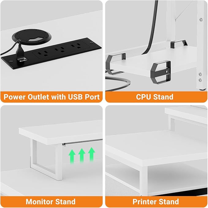 Unikito 70.8" Reversible L Shaped Computer Desk with Fabric File Drawers, Corner Desk with RGB LED Lights & Power Outlets & Monitor Stand, Large Gaming Desk for Home Office Workstation, White - LeafyLoom